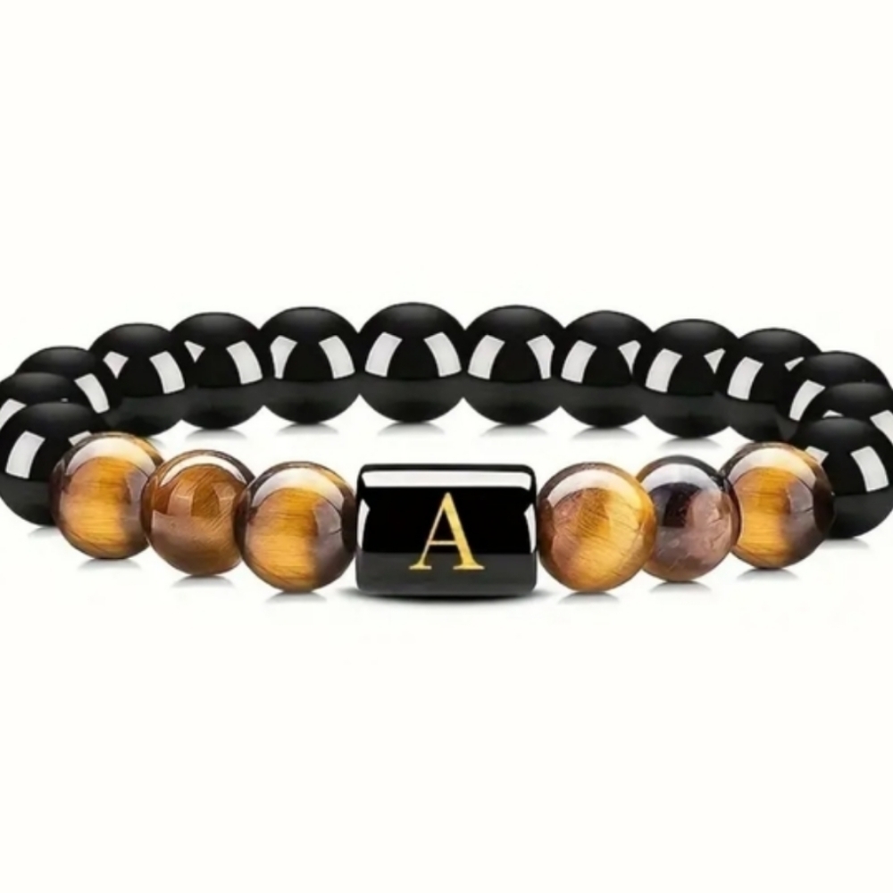 Men's Tiger Eye Initial Bead Bracelet